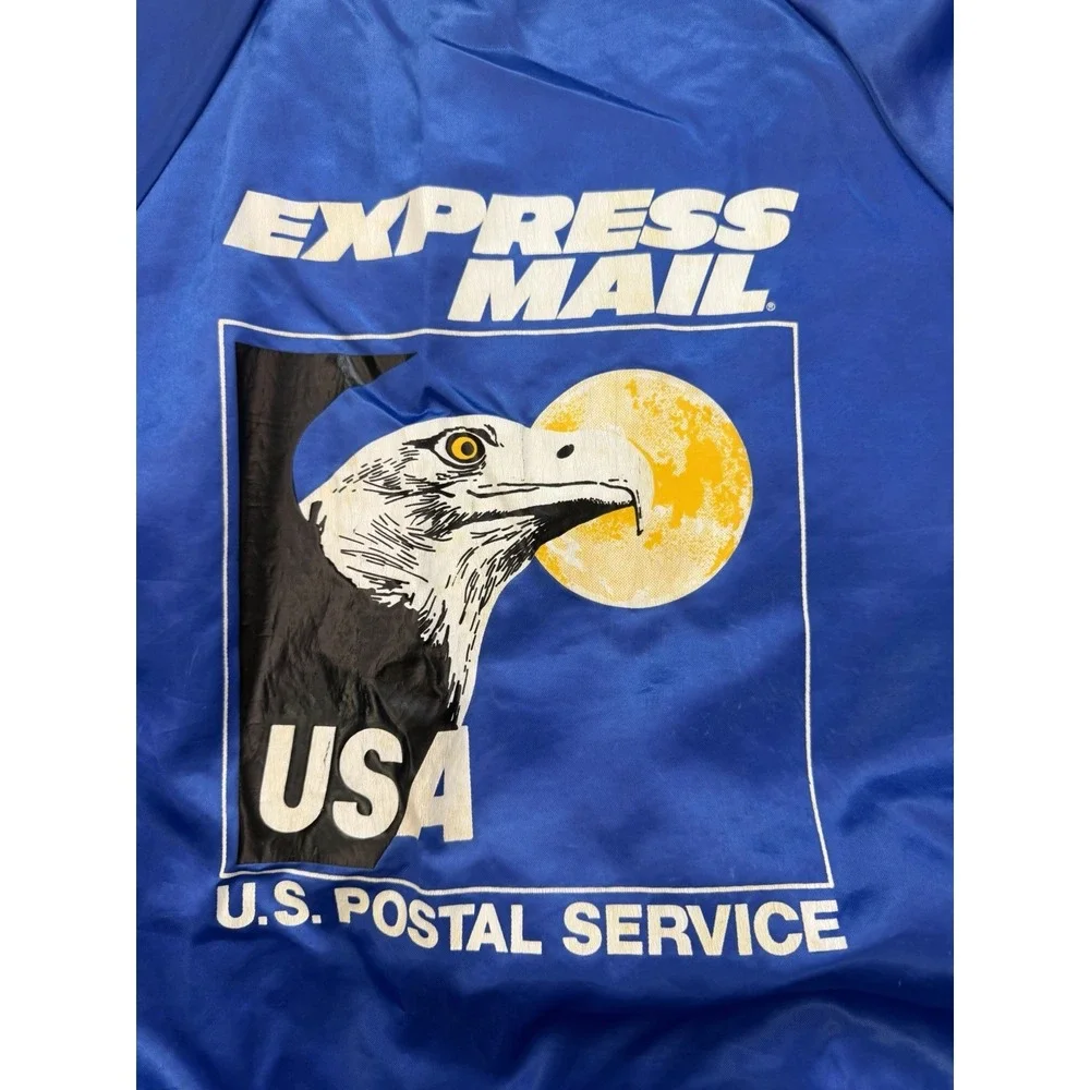 Vintage Express Mail US Postal Service Satin Varisty Bomber Jacket Mens L Snap